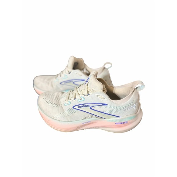 Brooks Shoes - Brooks Glycerin GTS 22 Women 8 B White Blue Running Shoes 1204351B110 Good